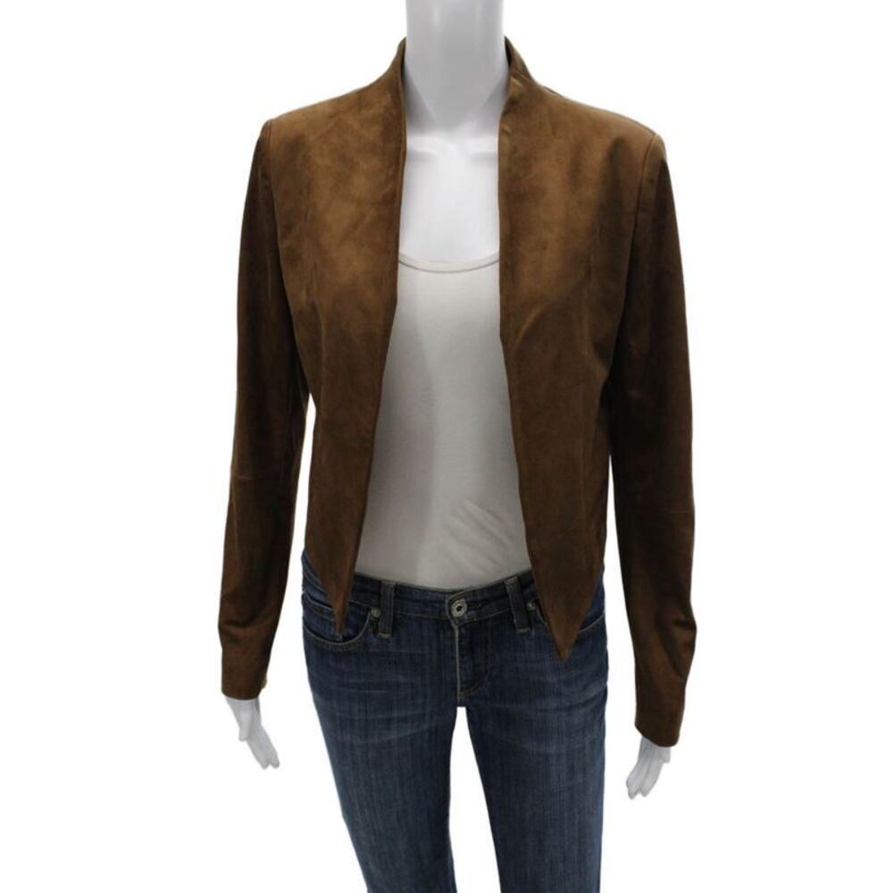 The Noli Shop Women Brown Basic Jacket Long Sleeve Polyester Spandex Size XS